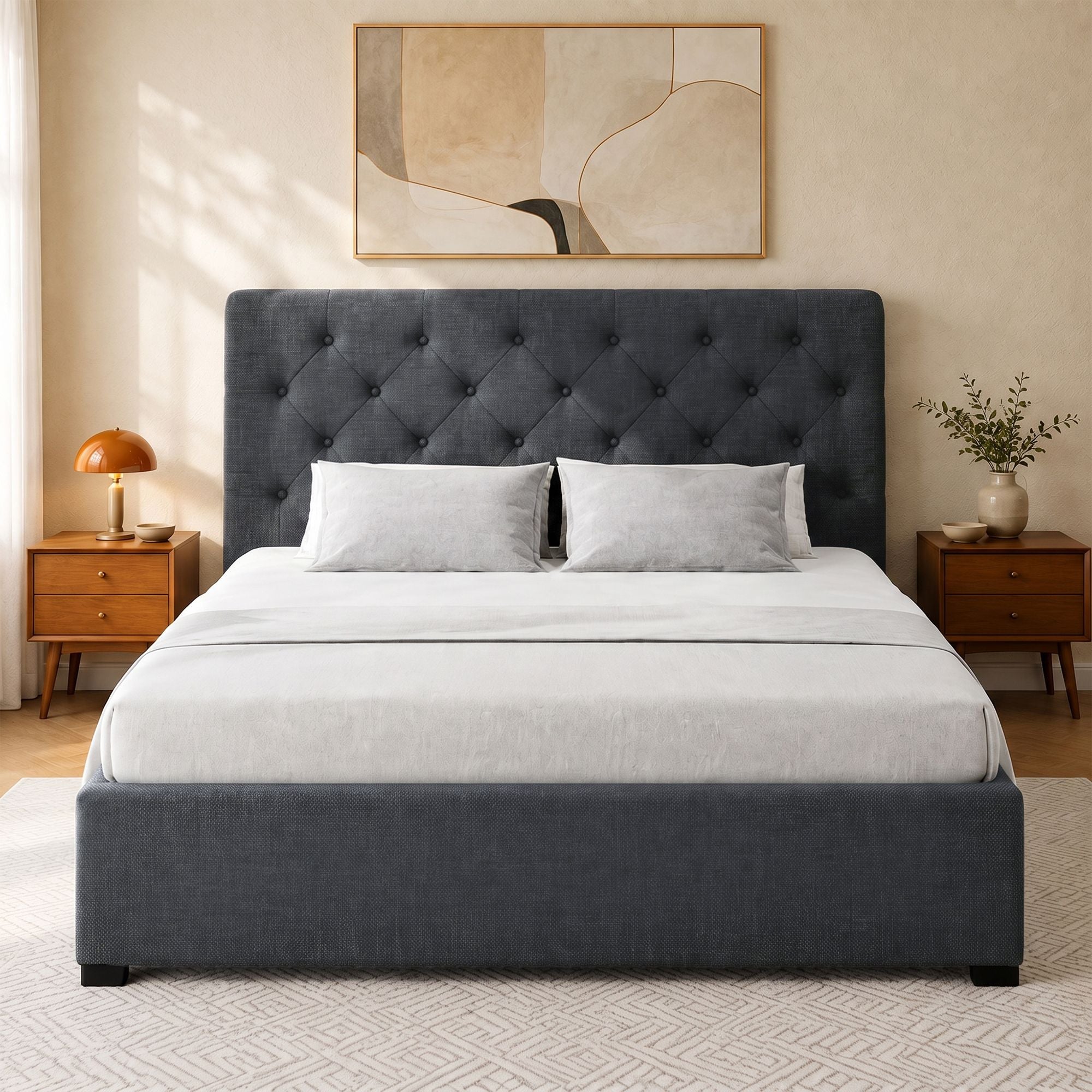 Artiss Bed Frame Double Size Gas Lift Charcoal VILA Bedworld