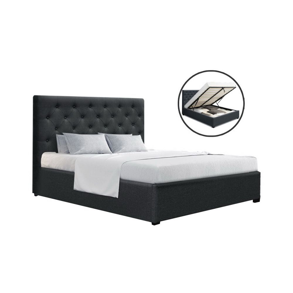 Artiss Bed Frame Double Size Gas Lift Charcoal VILA Bedworld