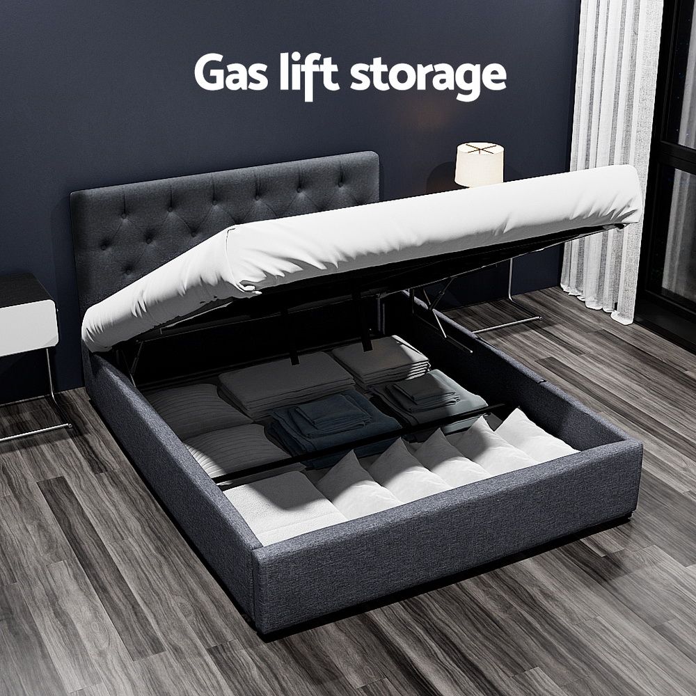 Artiss Bed Frame Double Size Gas Lift Charcoal VILA Bedworld
