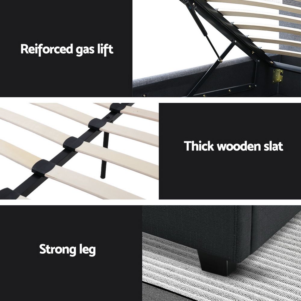 Artiss Bed Frame Double Size Gas Lift Charcoal VILA Bedworld