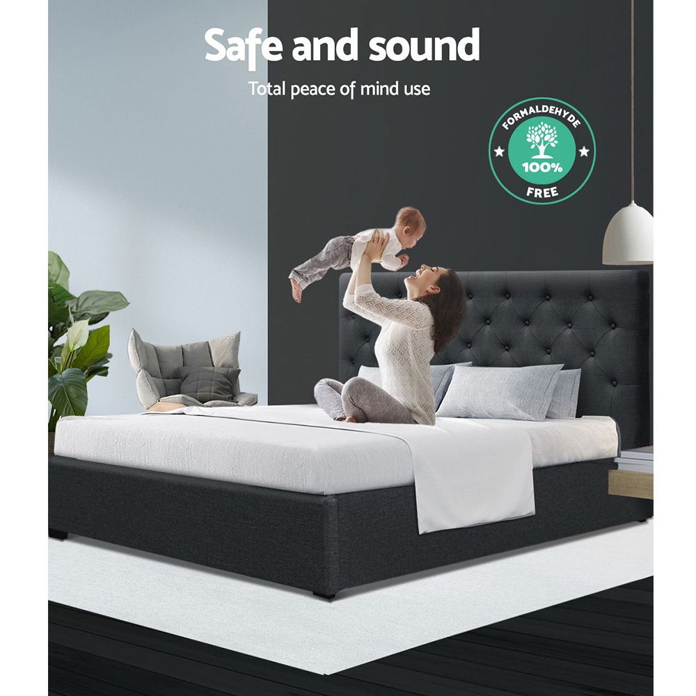 Artiss Bed Frame Double Size Gas Lift Charcoal VILA Bedworld