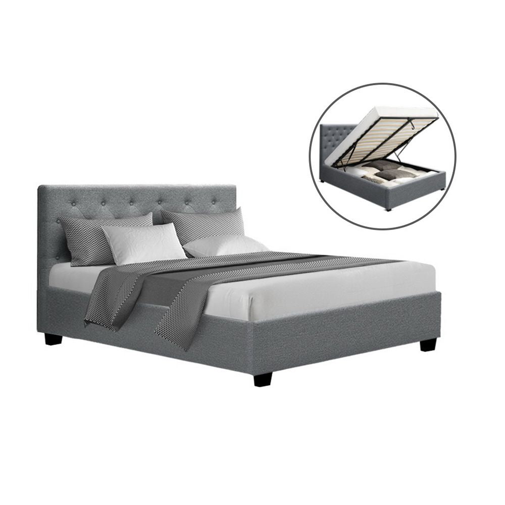 Artiss Bed Frame Double Size Gas Lift Grey VILA Bedworld