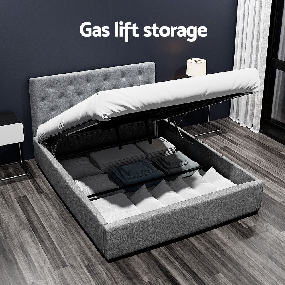 Artiss Bed Frame Double Size Gas Lift Grey VILA Bedworld