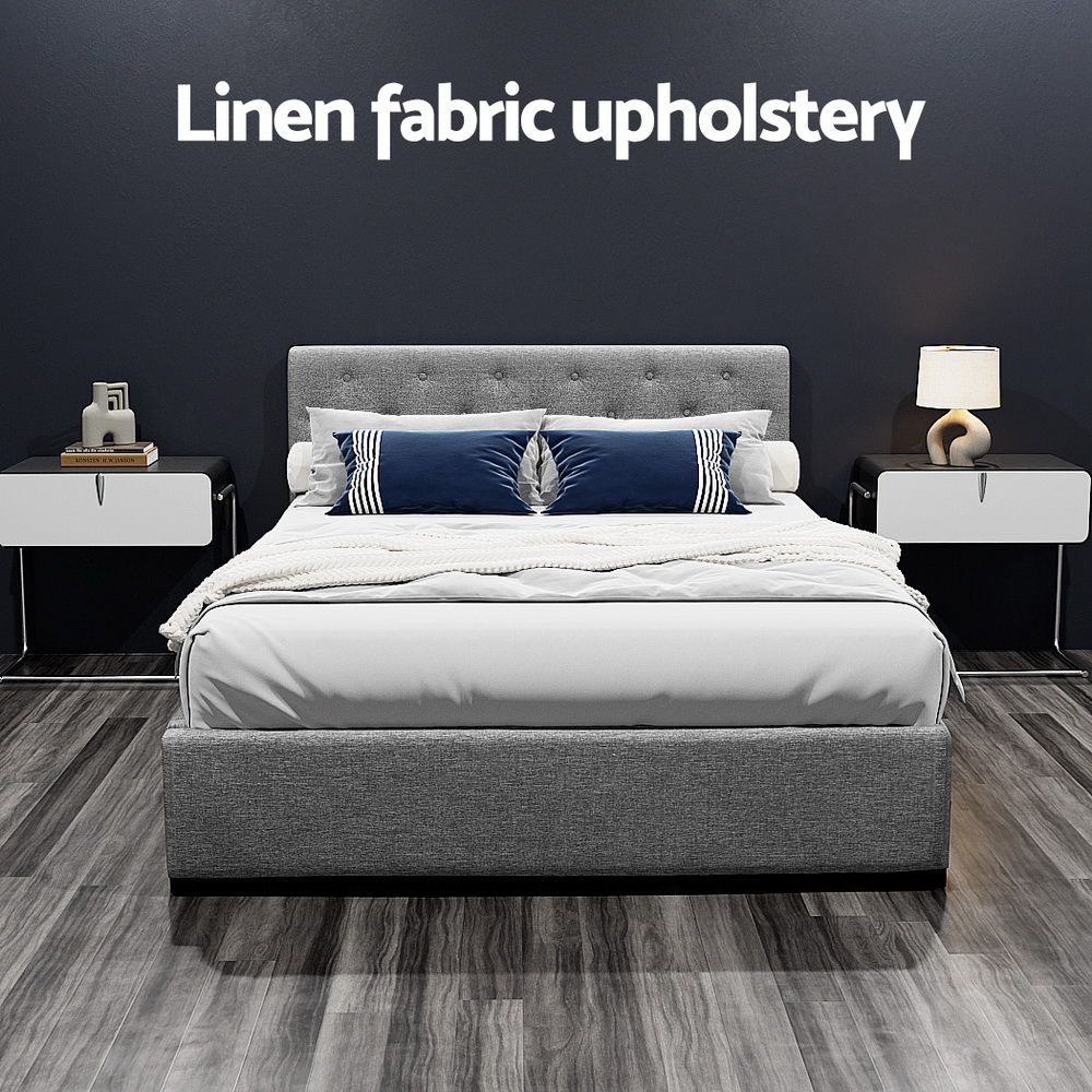 Artiss Bed Frame Double Size Gas Lift Grey VILA Bedworld