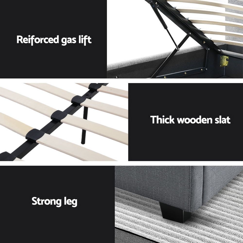 Artiss Bed Frame Double Size Gas Lift Grey VILA Bedworld