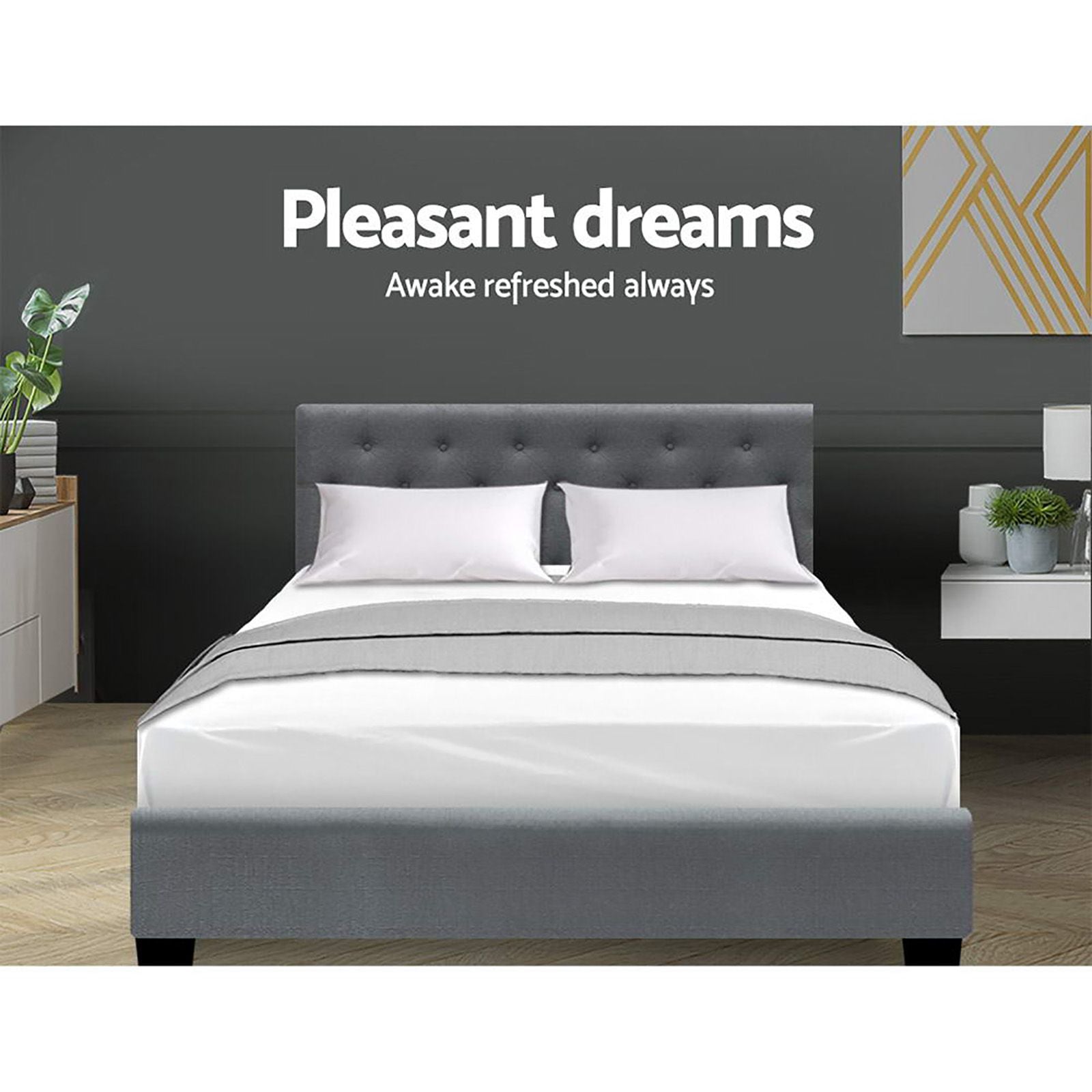 Artiss Bed Frame Double Size Gas Lift Grey VILA Bedworld