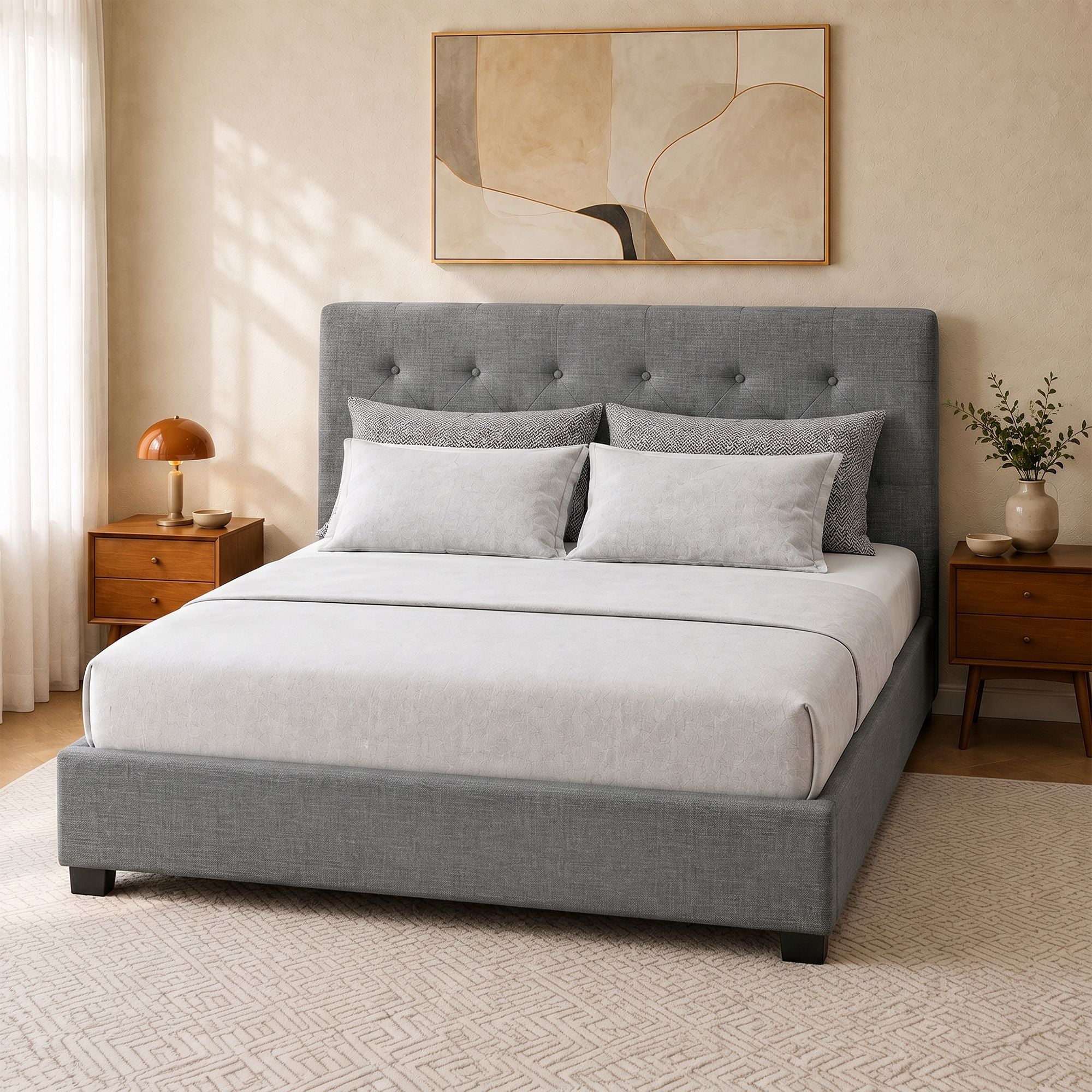 Artiss Bed Frame Queen Size Gas Lift Grey VILA Bedworld
