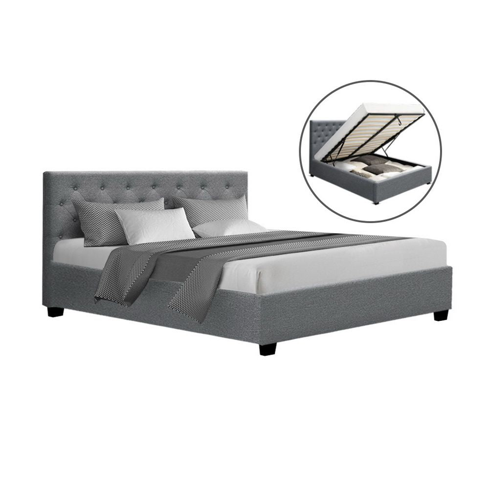 Artiss Bed Frame Queen Size Gas Lift Grey VILA Bedworld