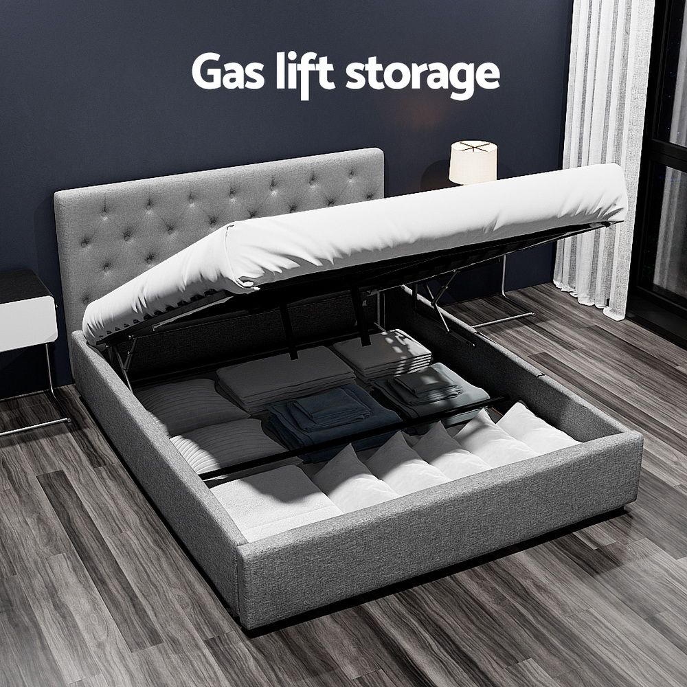 Artiss Bed Frame Queen Size Gas Lift Grey VILA Bedworld