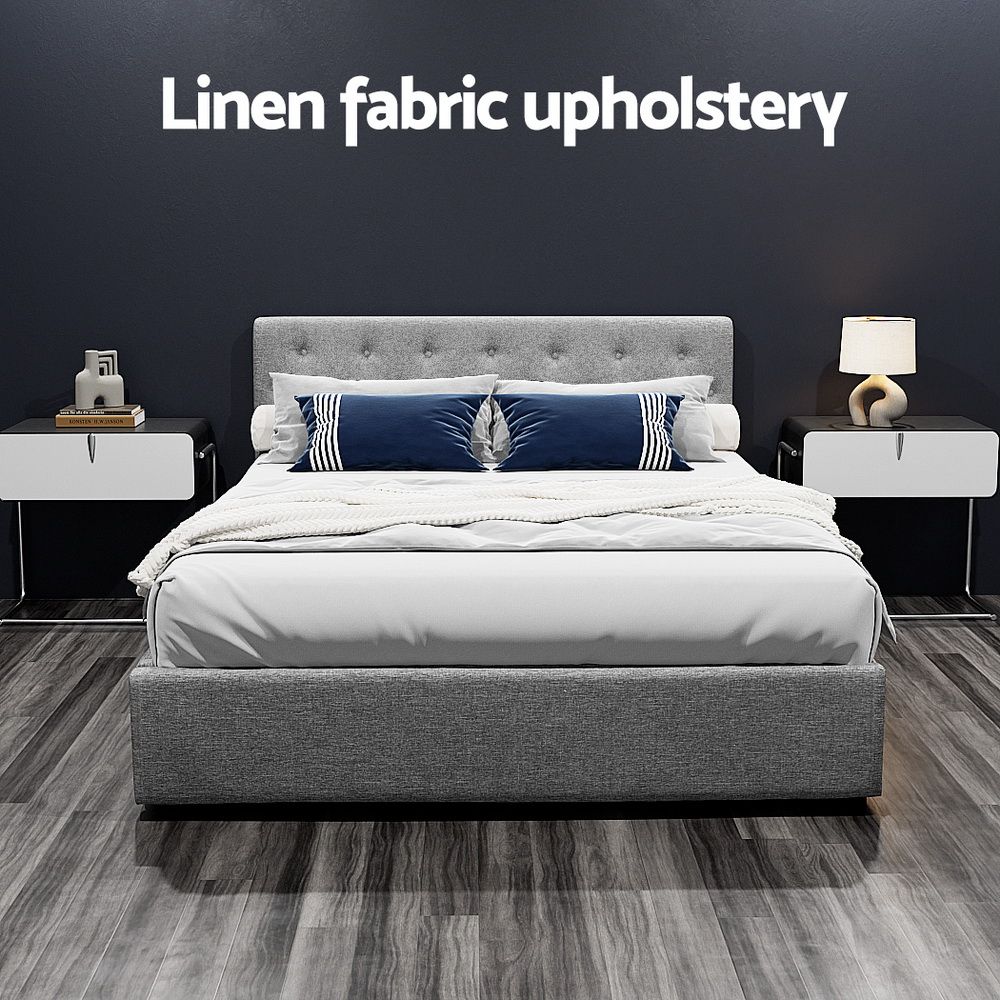 Artiss Bed Frame Queen Size Gas Lift Grey VILA Bedworld