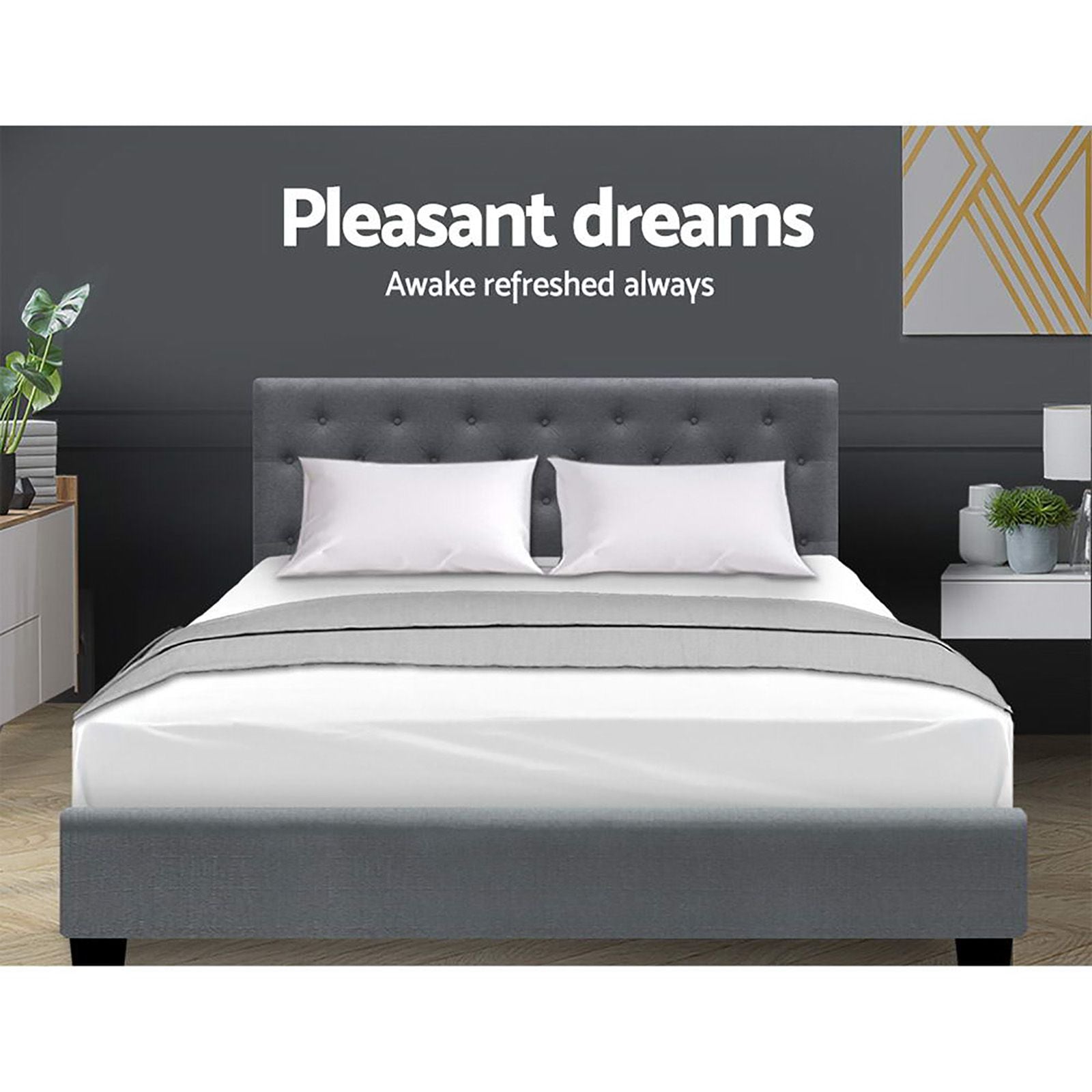 Artiss Bed Frame Queen Size Gas Lift Grey VILA Bedworld