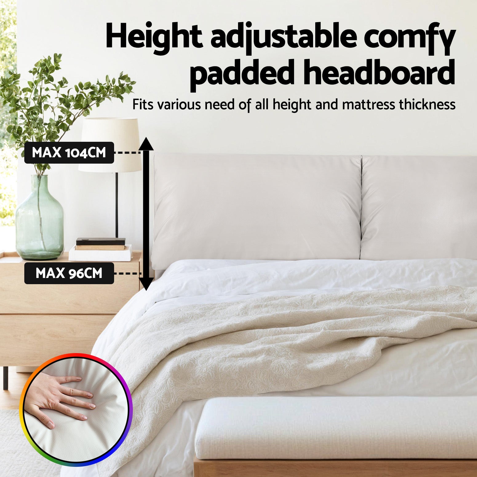 Artiss Queen Bed Frame RGB LED Floating Beds Adjustable Headboard Beige White