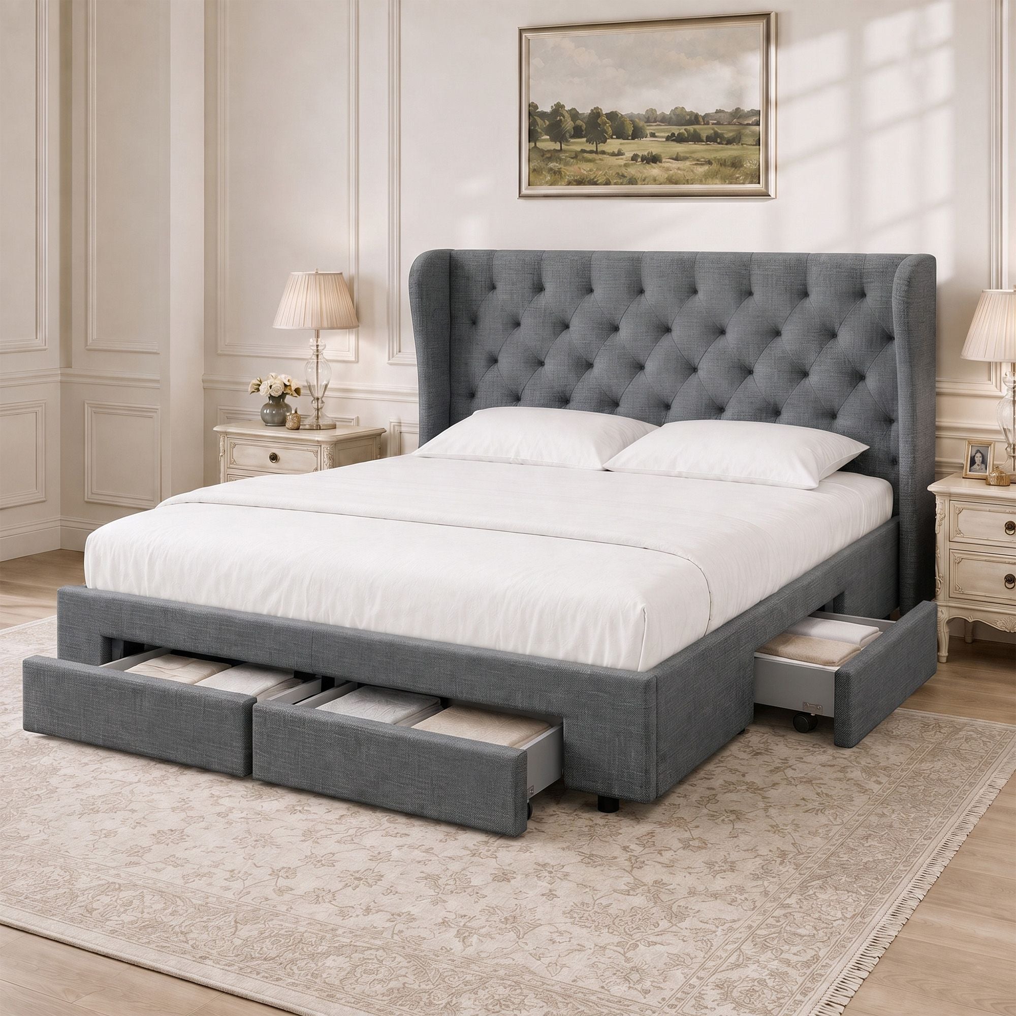 Artiss Bed Frame King Size with 4 Drawers Charcoal MILA Bedworld
