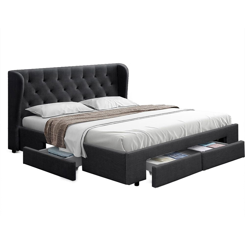 Artiss Bed Frame King Size with 4 Drawers Charcoal MILA Bedworld