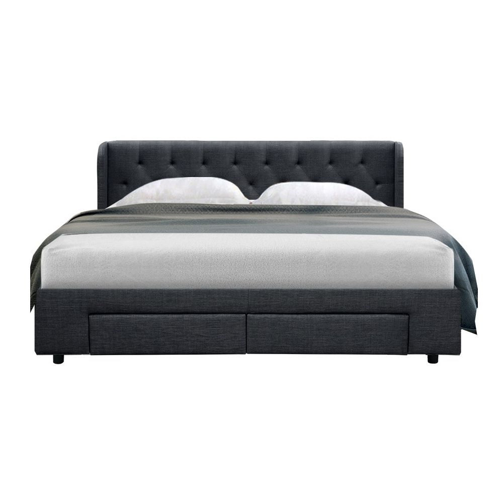 Artiss Bed Frame King Size with 4 Drawers Charcoal MILA Bedworld