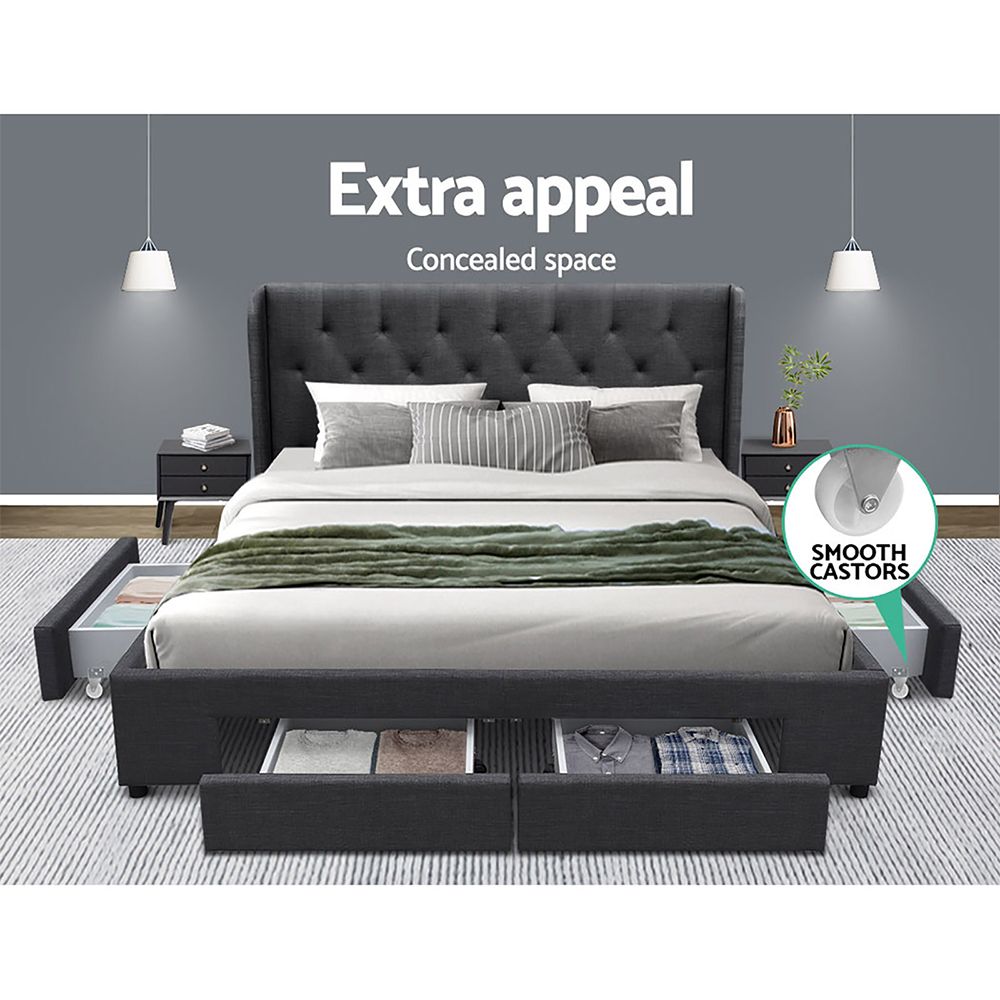 Artiss Bed Frame King Size with 4 Drawers Charcoal MILA Bedworld