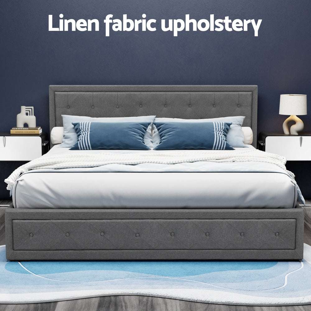 Artiss Bed Frame King Size Gas Lift Grey TIYO