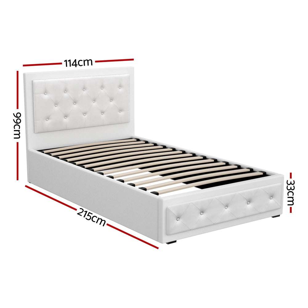 Artiss Bed Frame King Single Size Gas Lift White TIYO