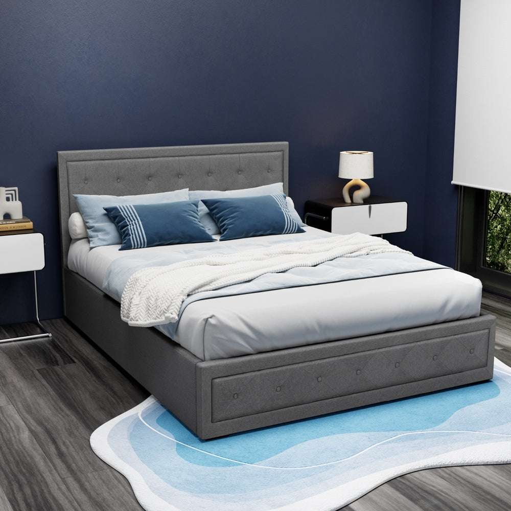 Artiss Bed Frame Queen Size Gas Lift Grey TIYO