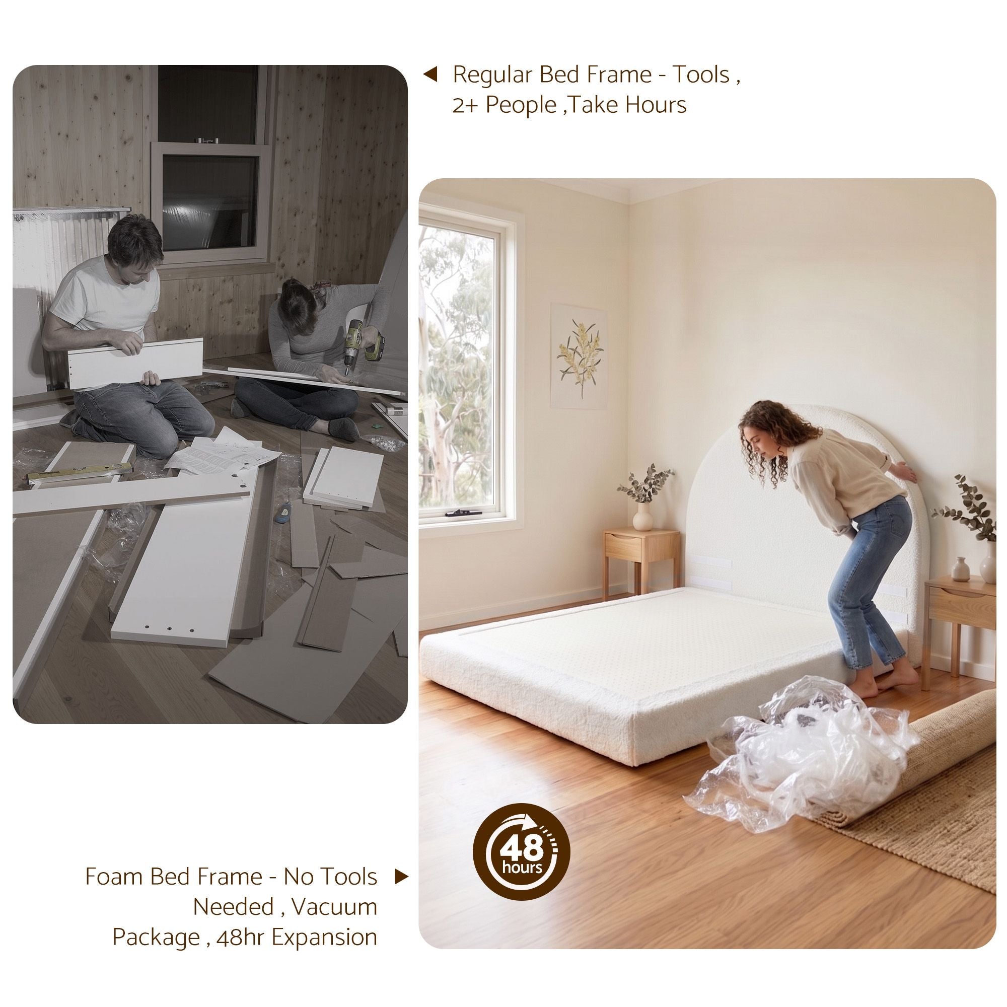 Artiss Double Bed Frame Boucle Fabric Vacuum Compressed Beds Removable Washable Cover No-Assembly Bedworld