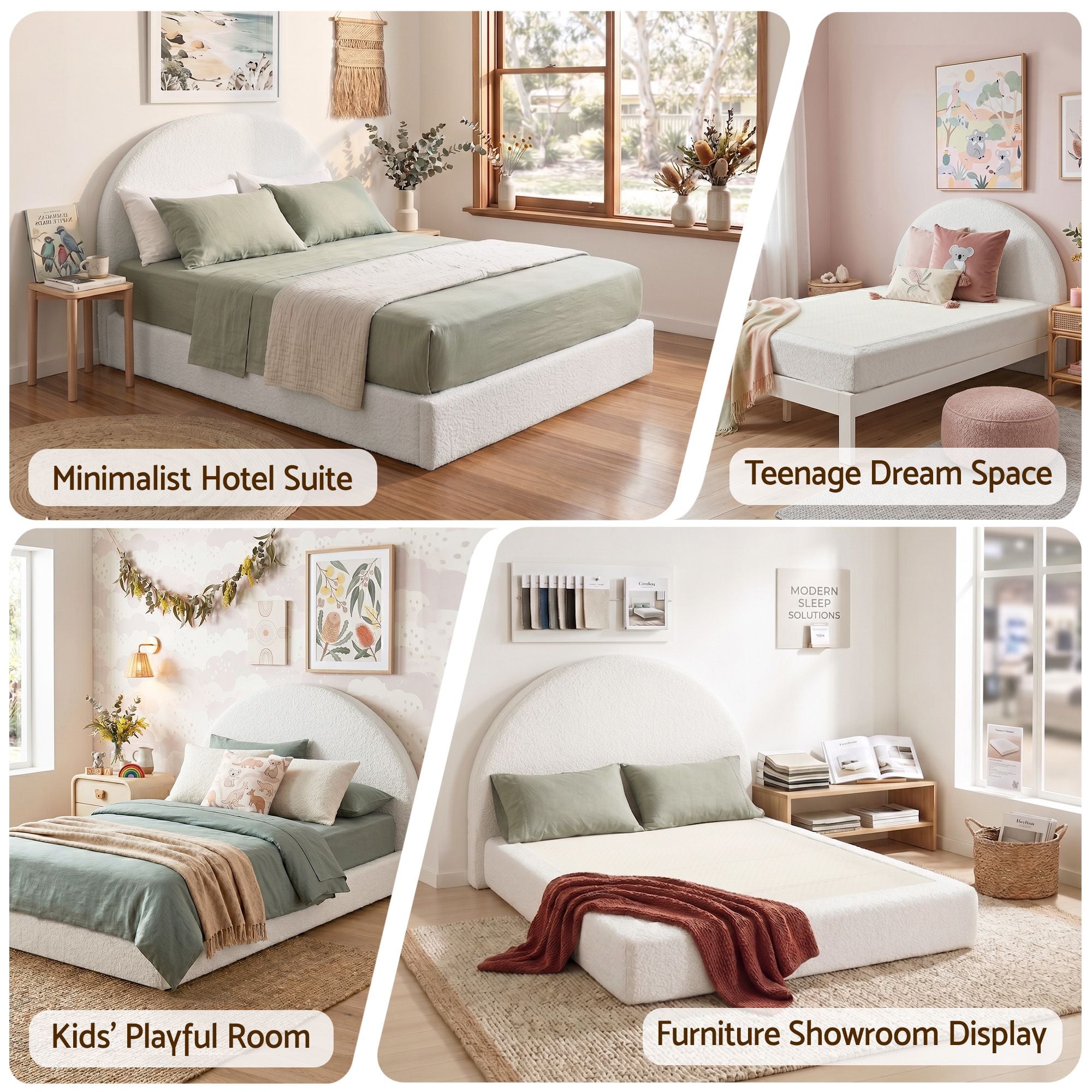 Artiss Double Bed Frame Boucle Fabric Vacuum Compressed Beds Removable Washable Cover No-Assembly Bedworld