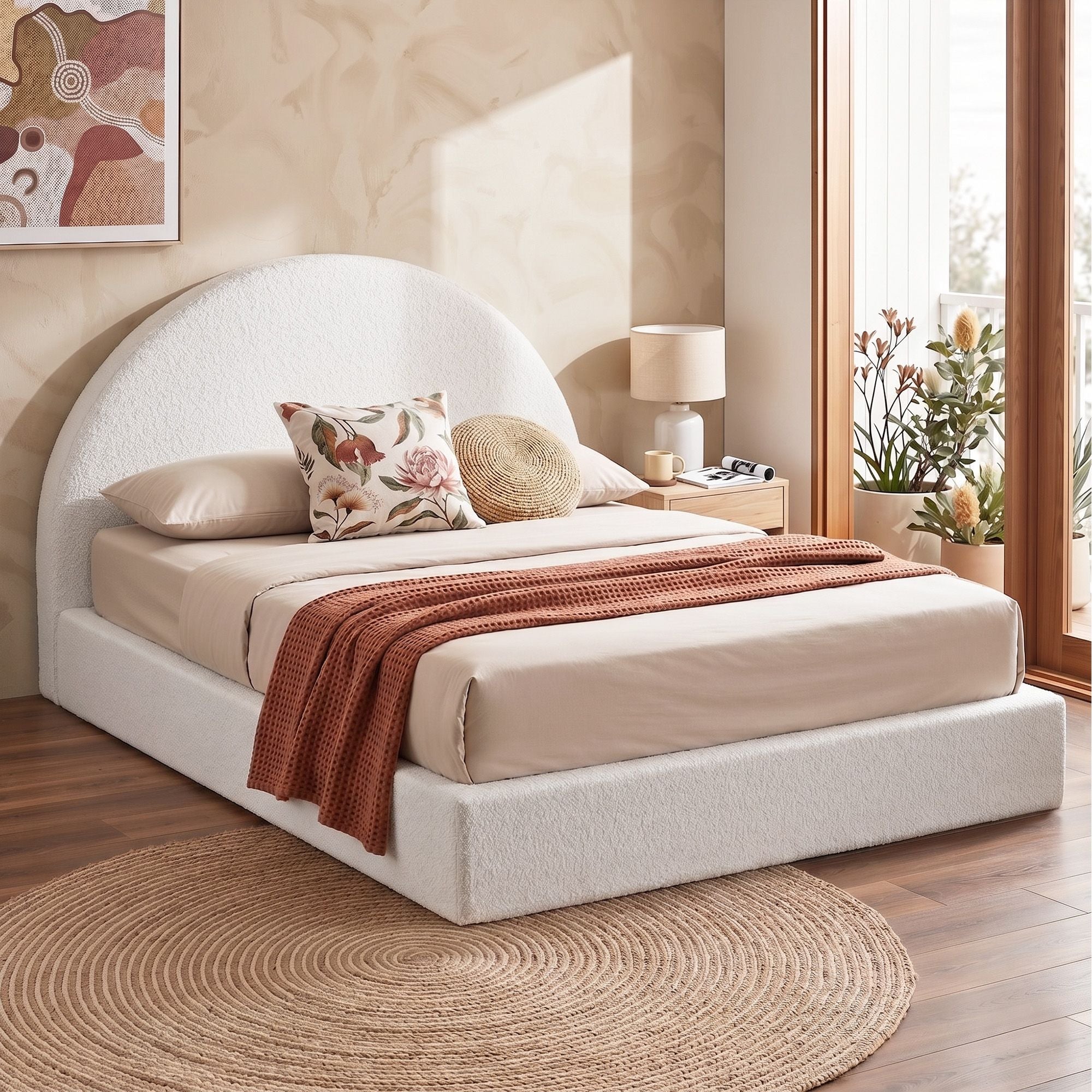Artiss Queen Bed Frame Boucle Fabric Vacuum Compressed Beds Removable Washable Cover No-Assembly Bedworld