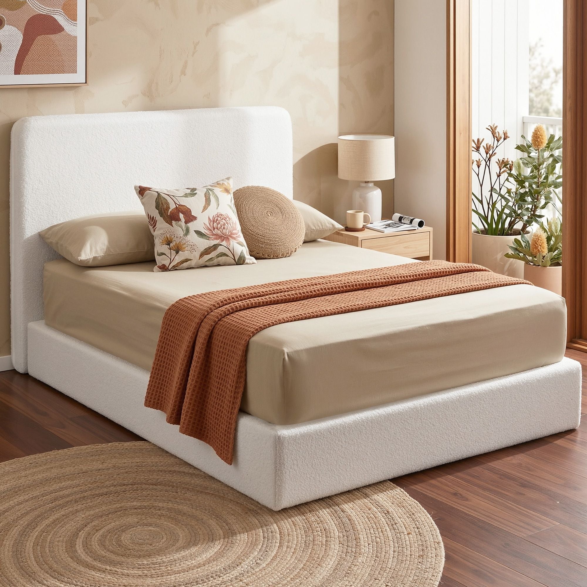 Artiss Double Bed Frame Boucle Fabric Vacuum Compressed Beds Removable Washable Cover Bedworld