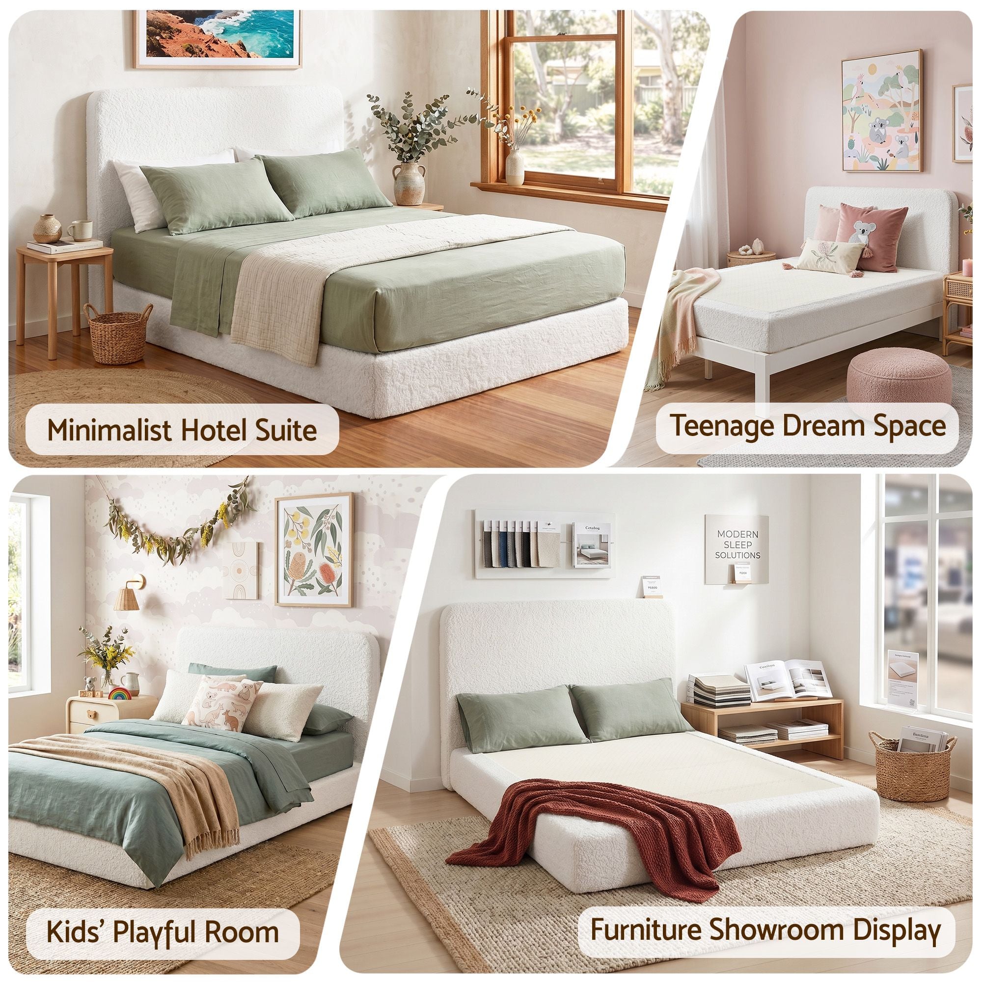Artiss Queen Bed Frame Boucle Fabric Vacuum Compressed Beds Washable Cover No-Assembly Bedworld