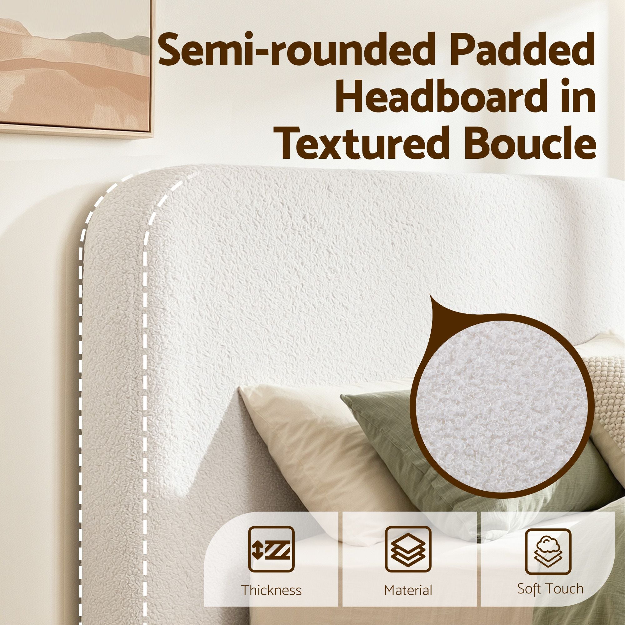 Artiss Queen Bed Frame Boucle Fabric Vacuum Compressed Beds Washable Cover No-Assembly Bedworld