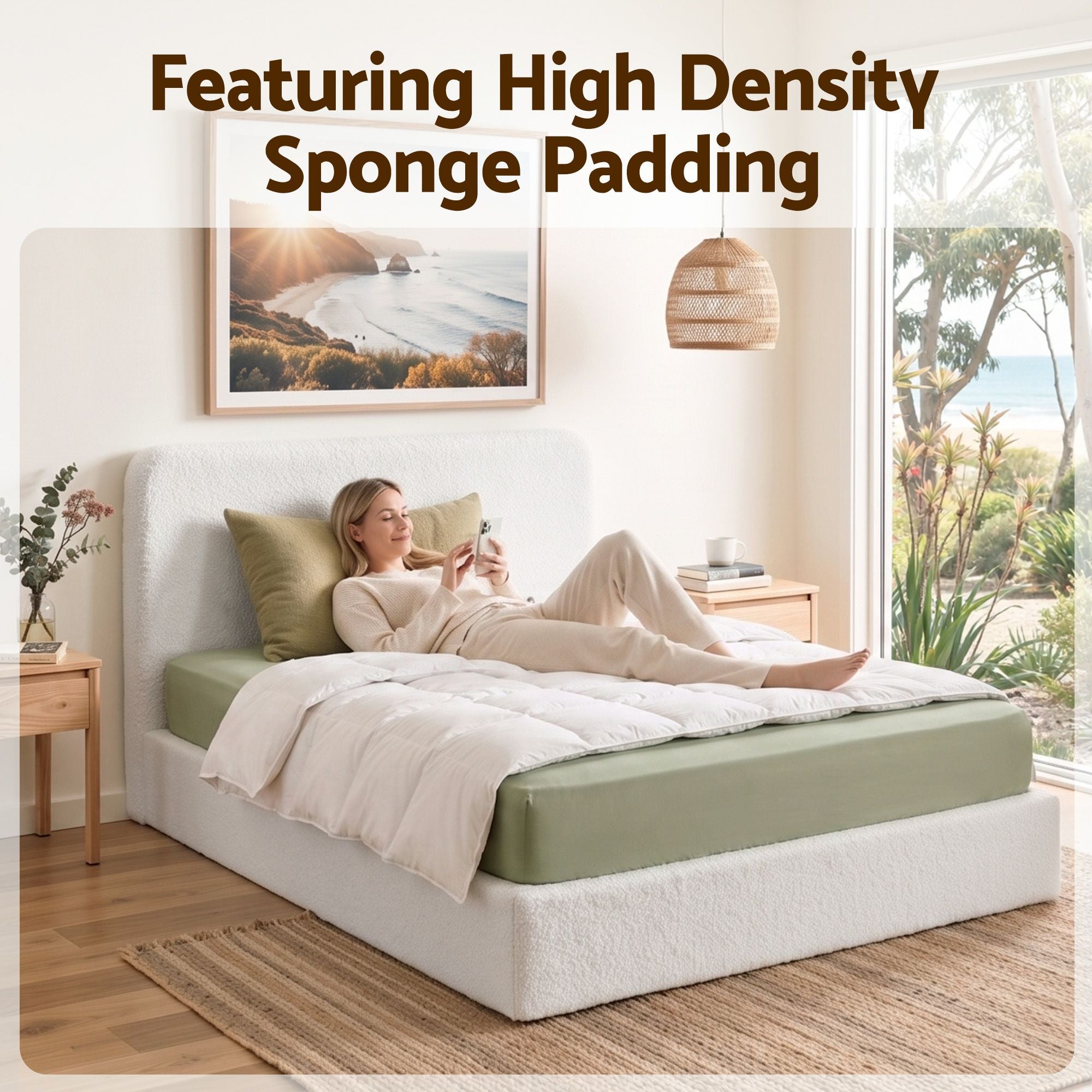 Artiss Queen Bed Frame Boucle Fabric Vacuum Compressed Beds Washable Cover No-Assembly Bedworld