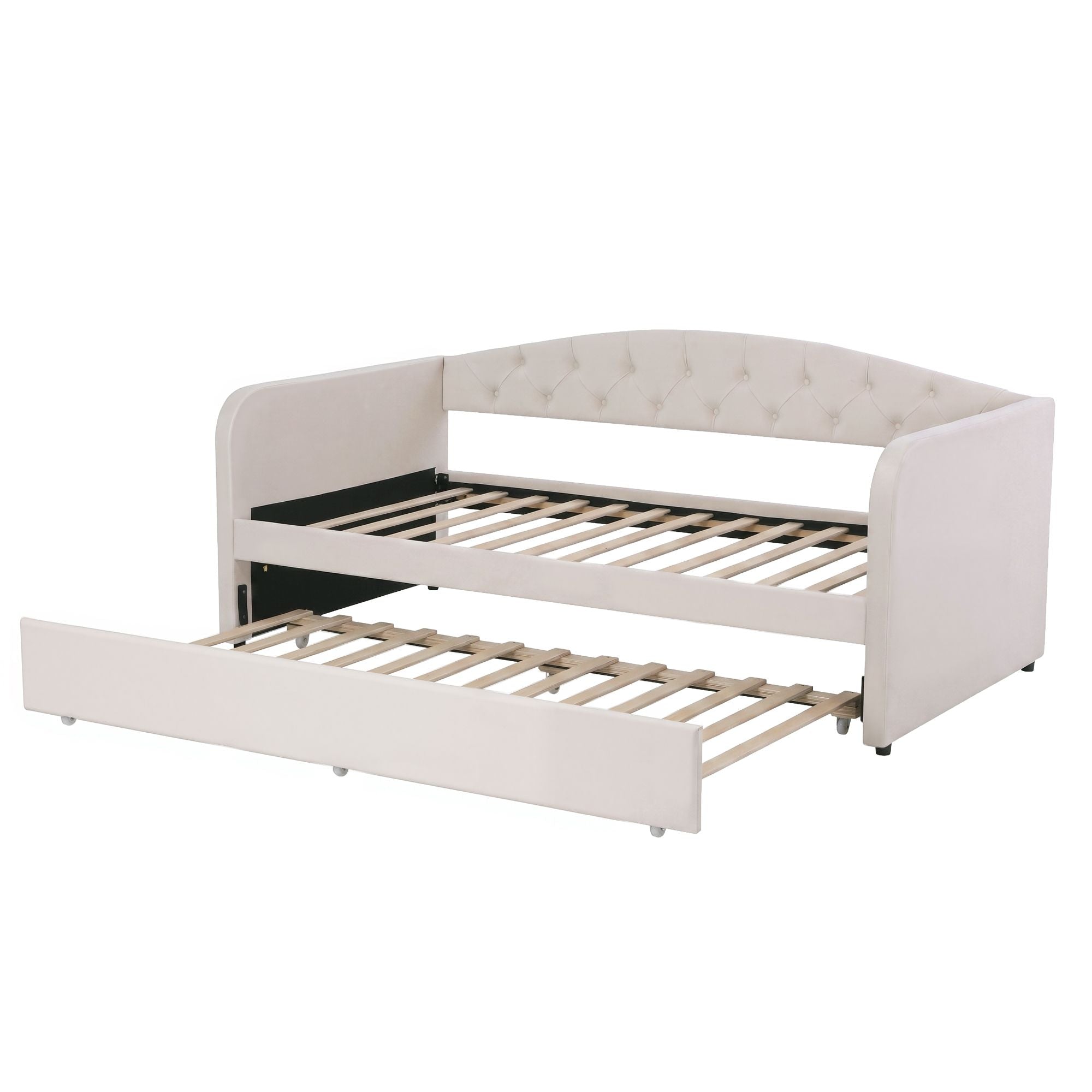 Artiss King Single Daybed Velvet Trundle Bed Frame Tufted Guest Bed Bedworld