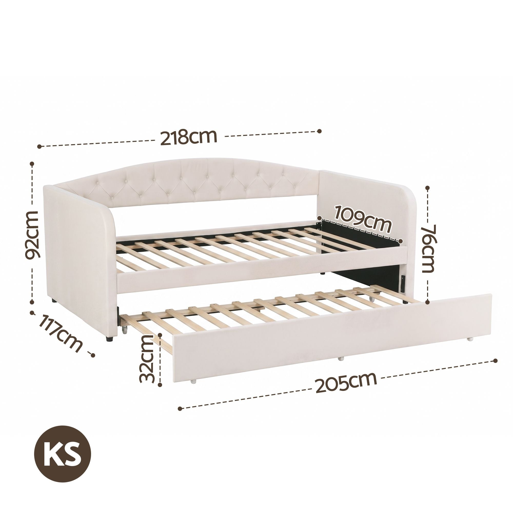 Artiss King Single Daybed Velvet Trundle Bed Frame Tufted Guest Bed Bedworld