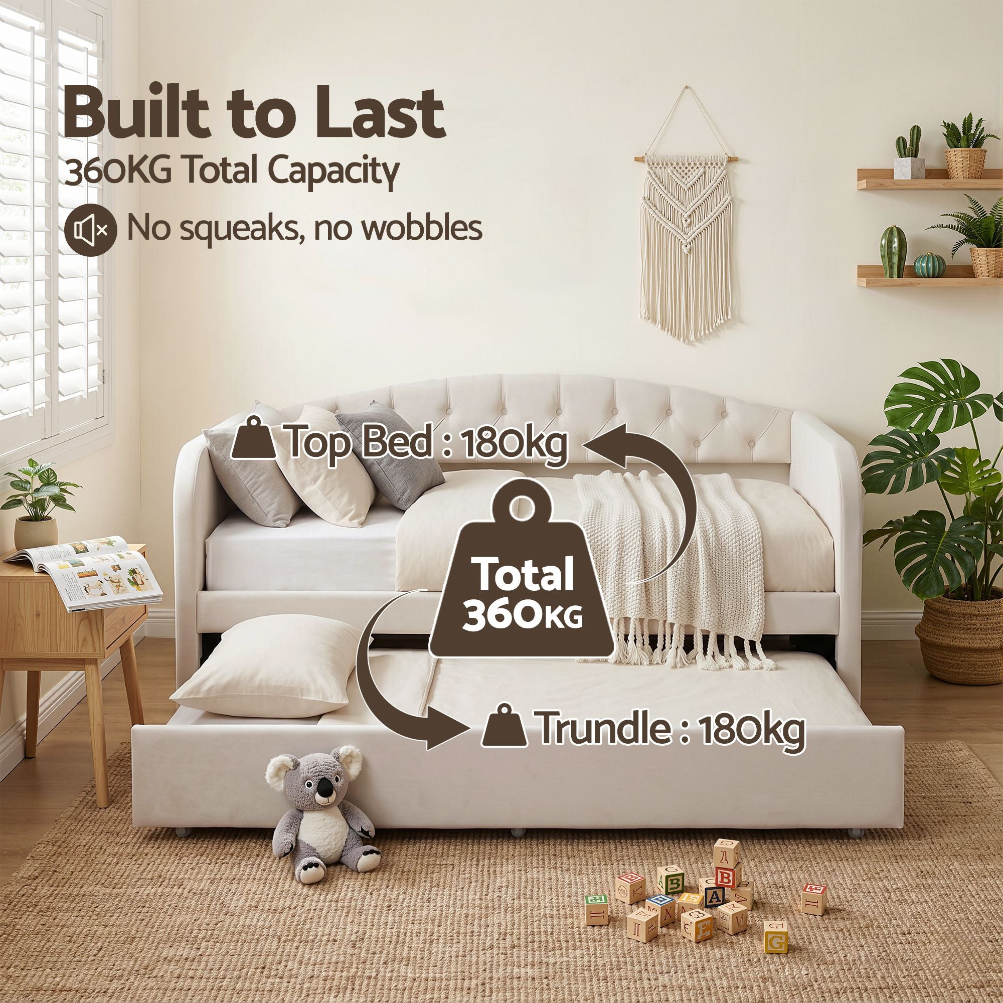 Artiss King Single Daybed Velvet Trundle Bed Frame Tufted Guest Bed Bedworld
