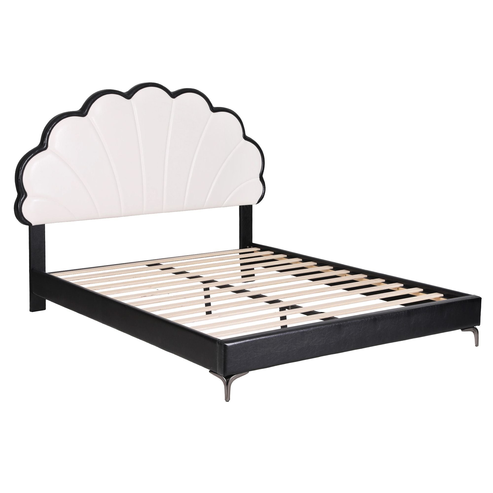 Artiss Double Bed Frame with Adjustable Shell Headboard and PVC Upholstery Bedworld
