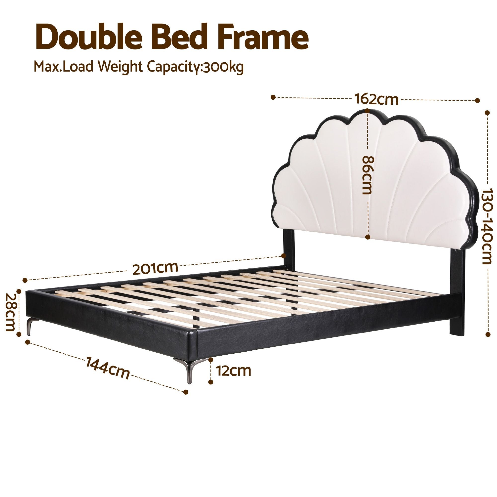 Artiss Double Bed Frame with Adjustable Shell Headboard and PVC Upholstery Bedworld