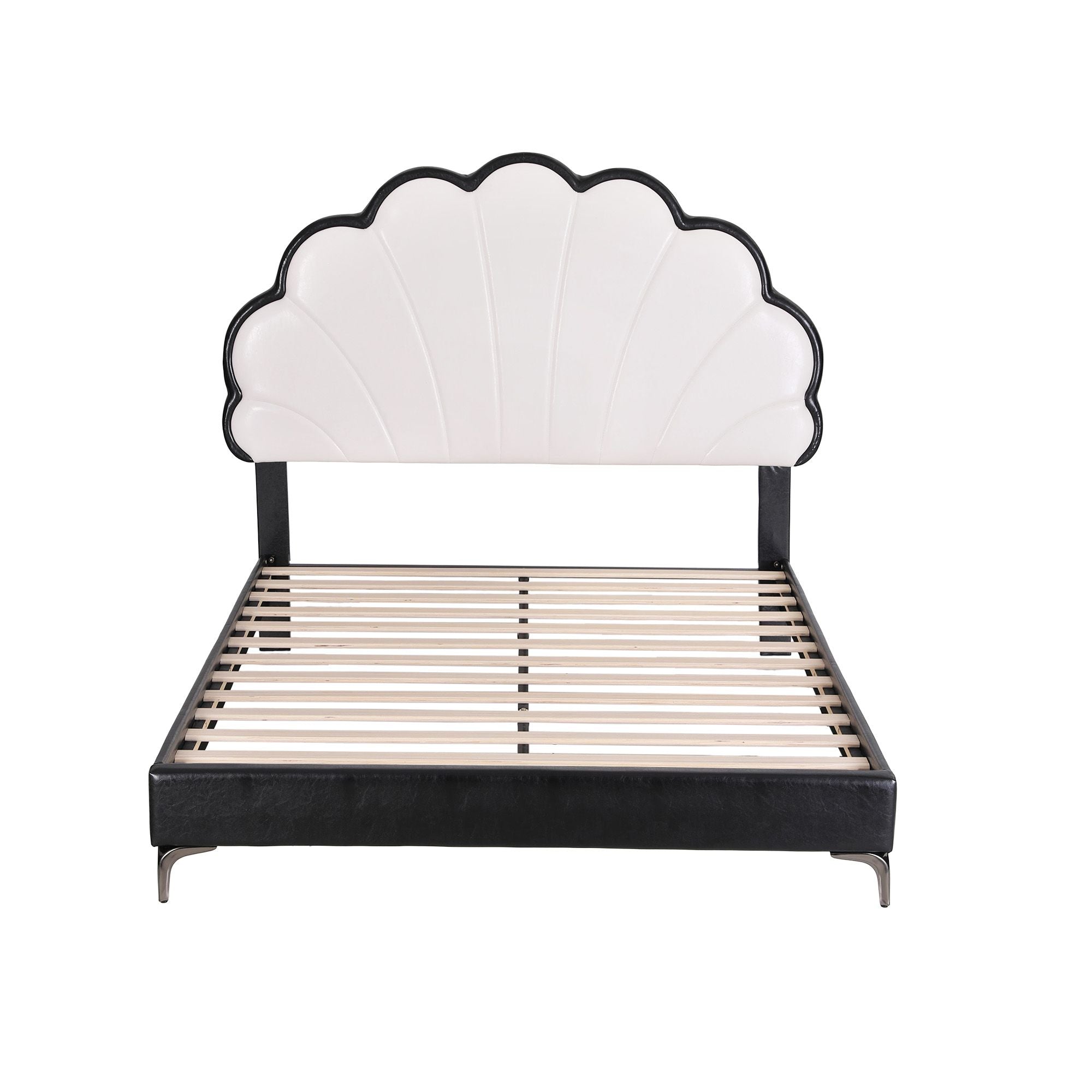 Artiss Double Bed Frame with Adjustable Shell Headboard and PVC Upholstery Bedworld