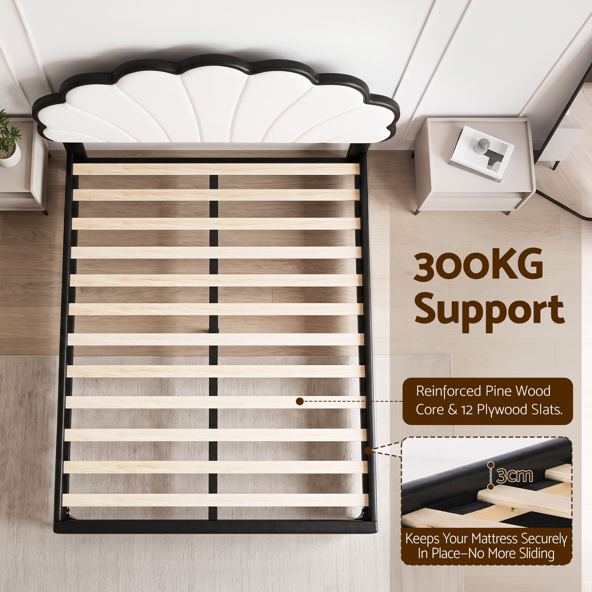 Artiss Double Bed Frame with Adjustable Shell Headboard and PVC Upholstery Bedworld