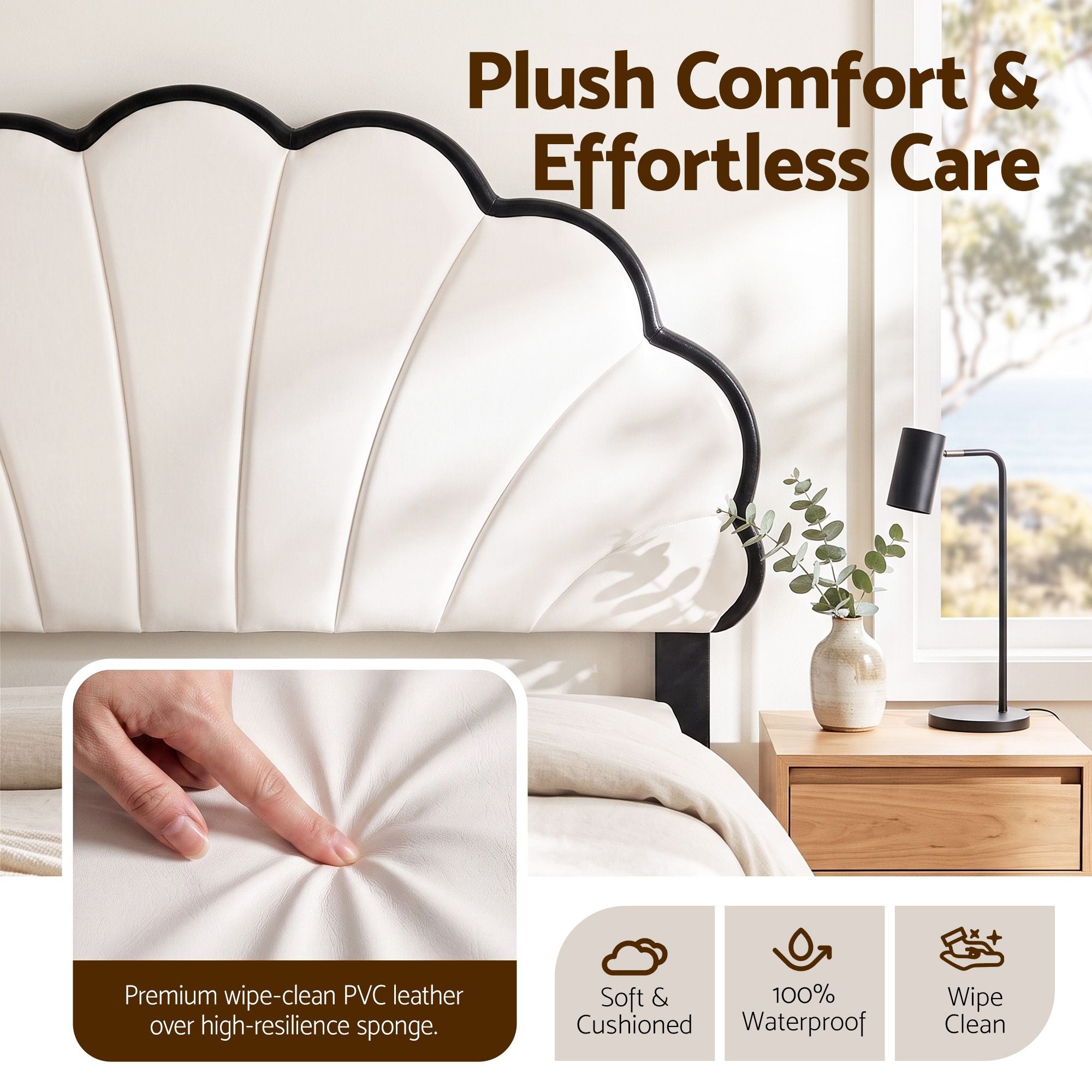 Artiss Double Bed Frame with Adjustable Shell Headboard and PVC Upholstery Bedworld