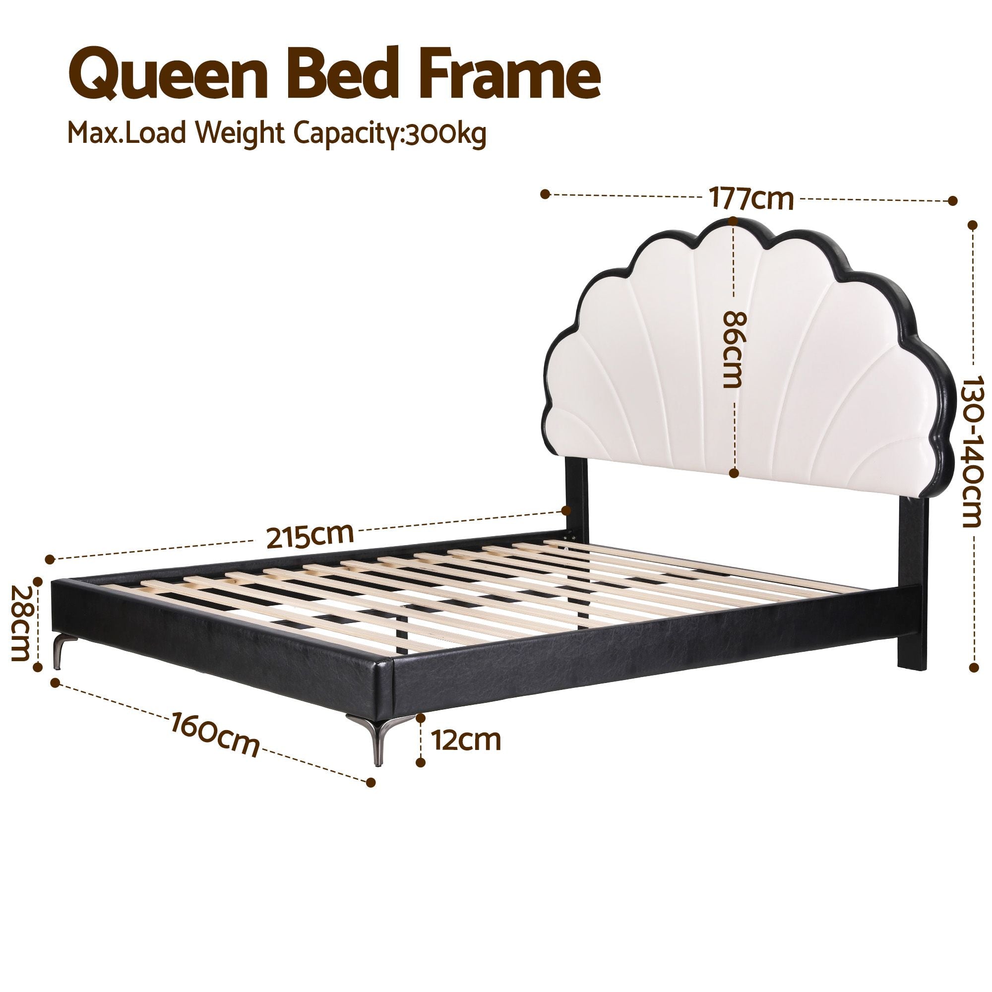 Artiss Queen Bed Frame with Adjustable Shell Headboard and PVC Upholstery Bedworld