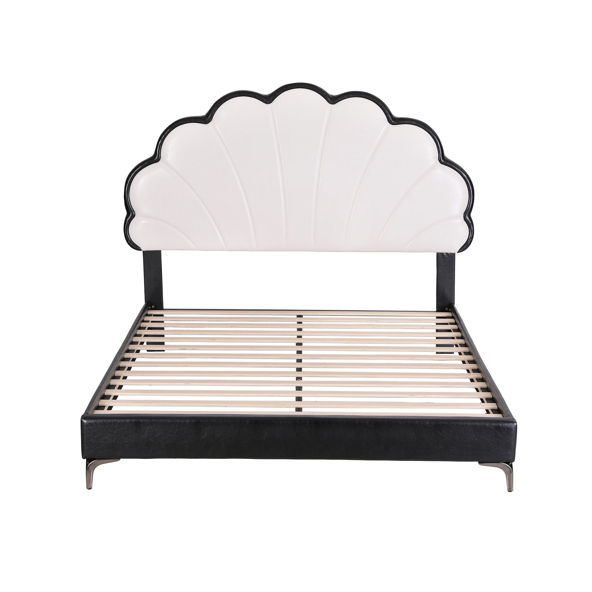 Artiss Queen Bed Frame with Adjustable Shell Headboard and PVC Upholstery Bedworld