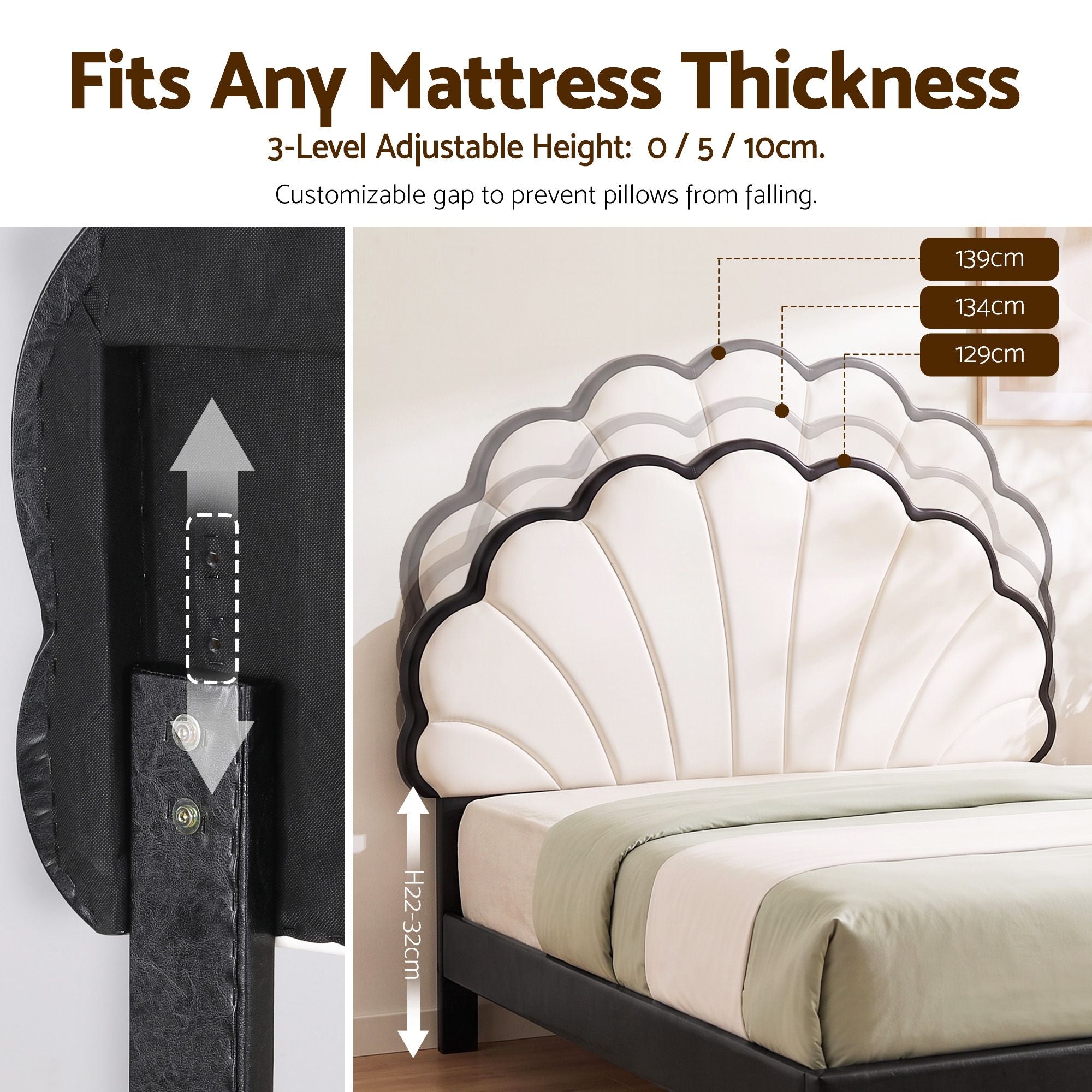 Artiss Queen Bed Frame with Adjustable Shell Headboard and PVC Upholstery Bedworld