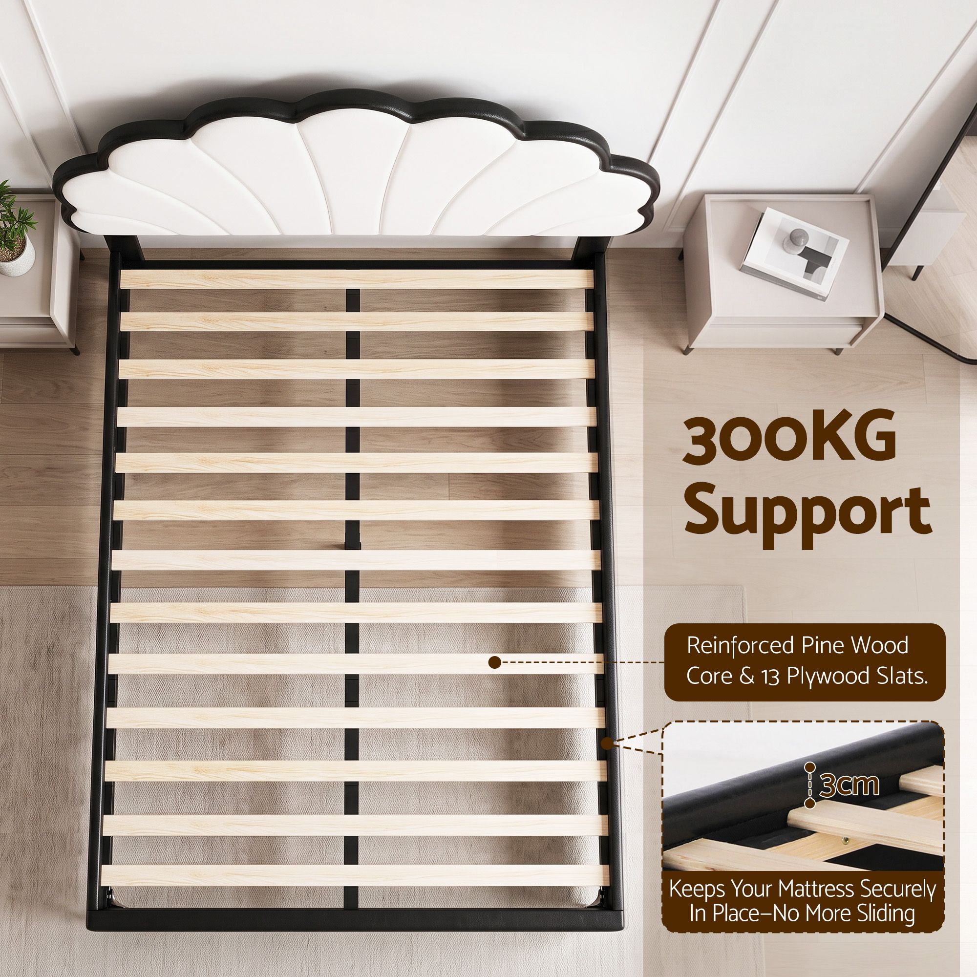 Artiss Queen Bed Frame with Adjustable Shell Headboard and PVC Upholstery Bedworld