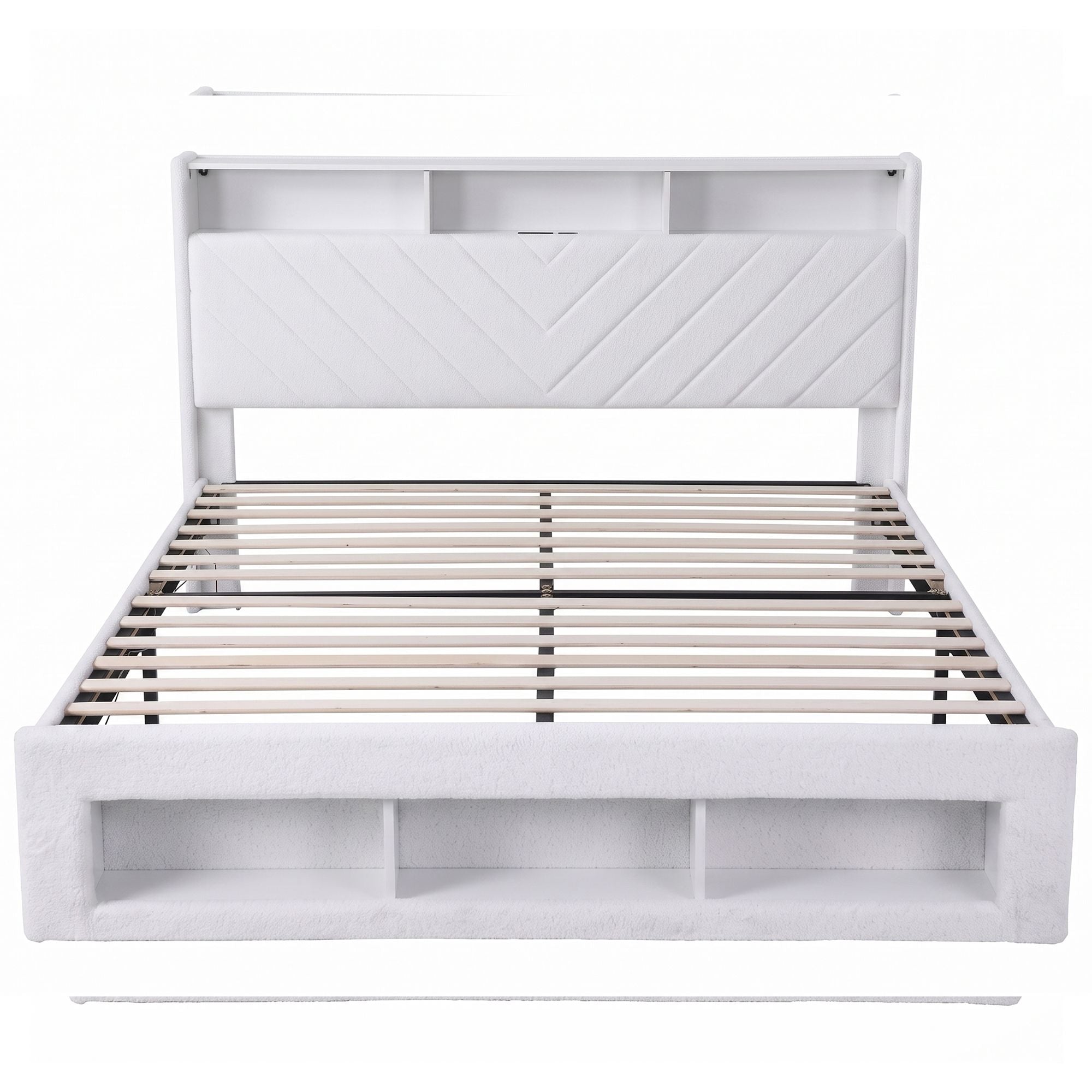 Artiss King Bed Frame with Storage, Charging Station & LED, White Bedworld