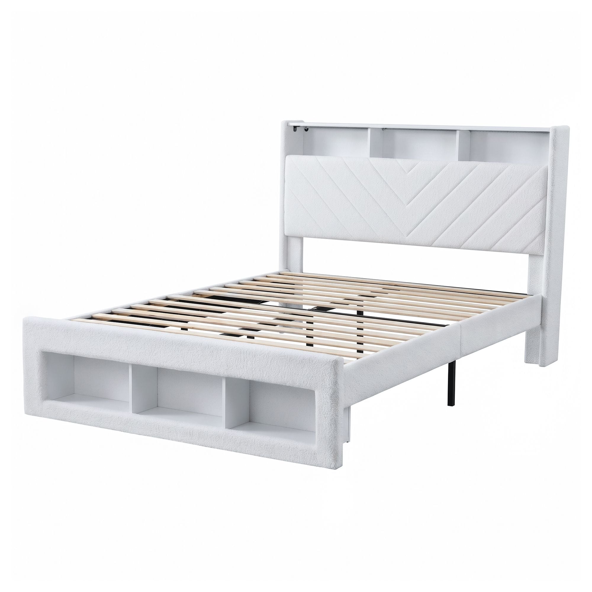 Artiss Queen Bed Frame with Storage Charging Station & LED White Bedworld