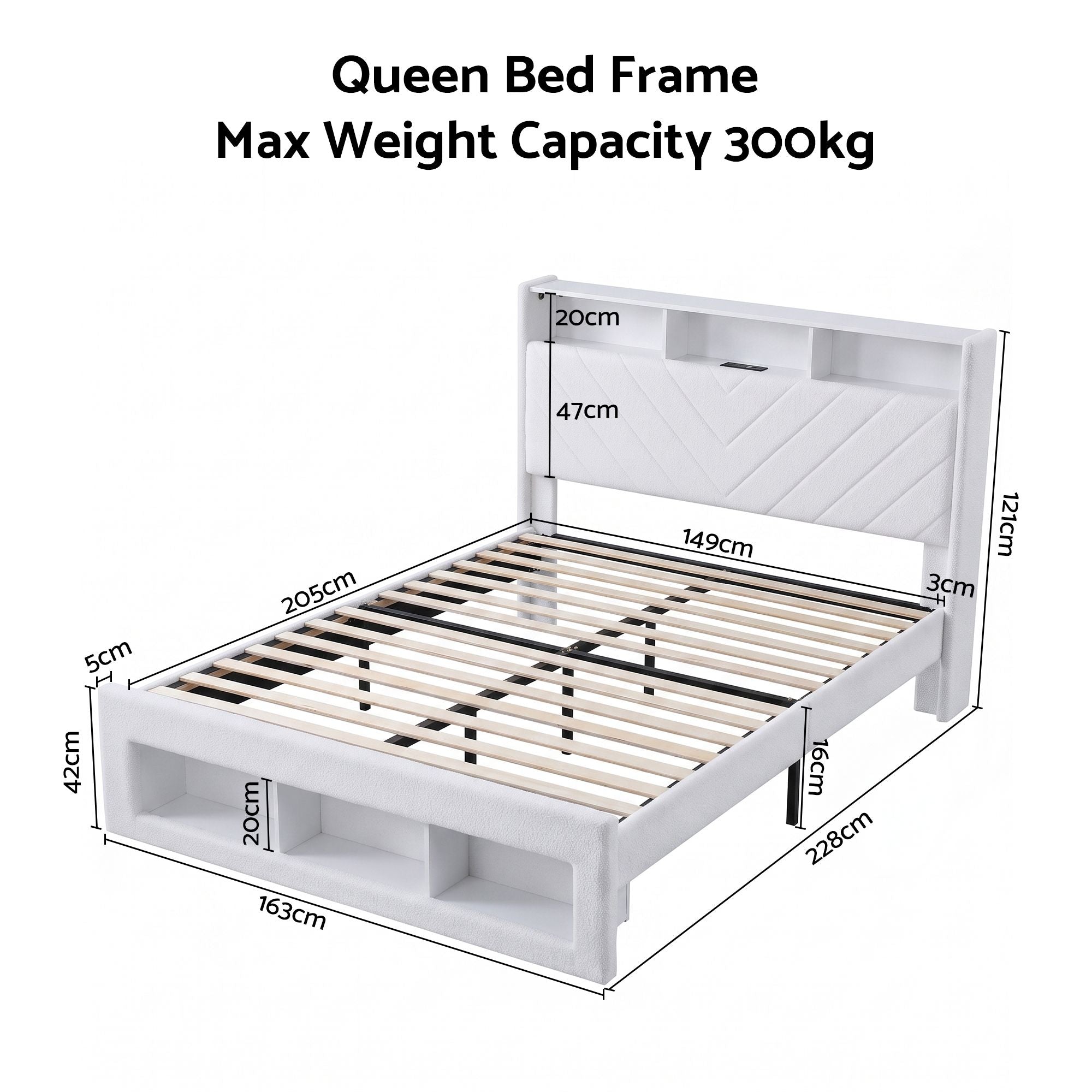 Artiss Queen Bed Frame with Storage Charging Station & LED White Bedworld
