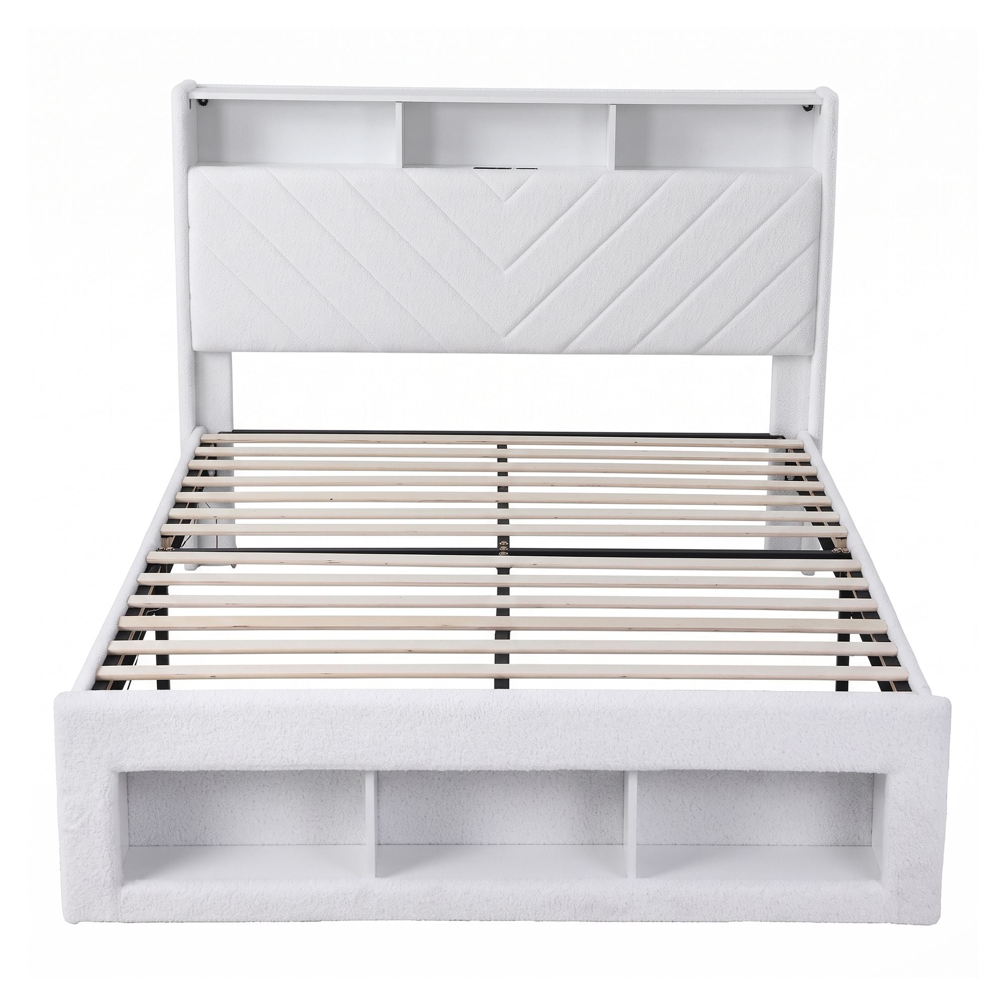 Artiss Queen Bed Frame with Storage Charging Station & LED White Bedworld