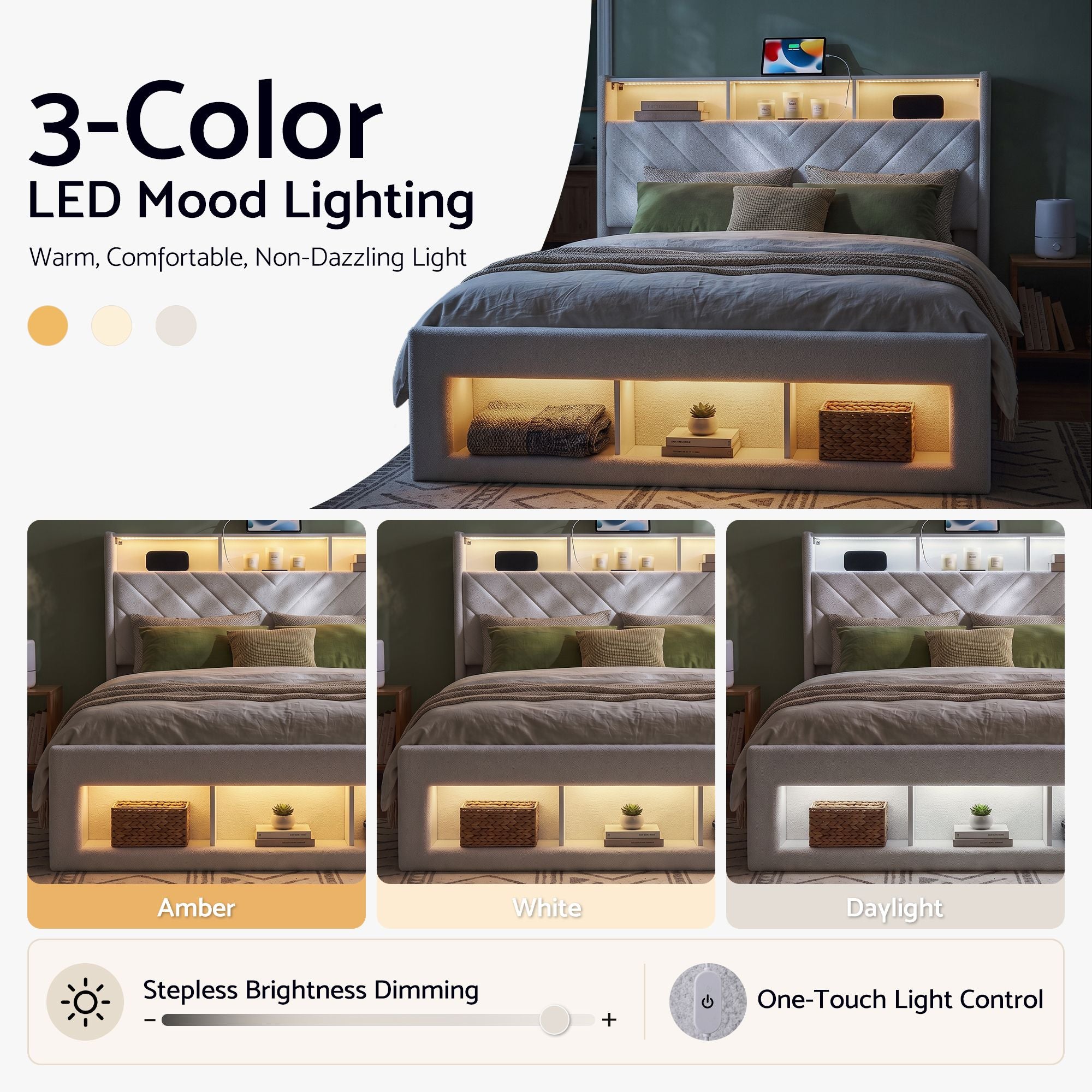 Artiss Queen Bed Frame with Storage Charging Station & LED White Bedworld