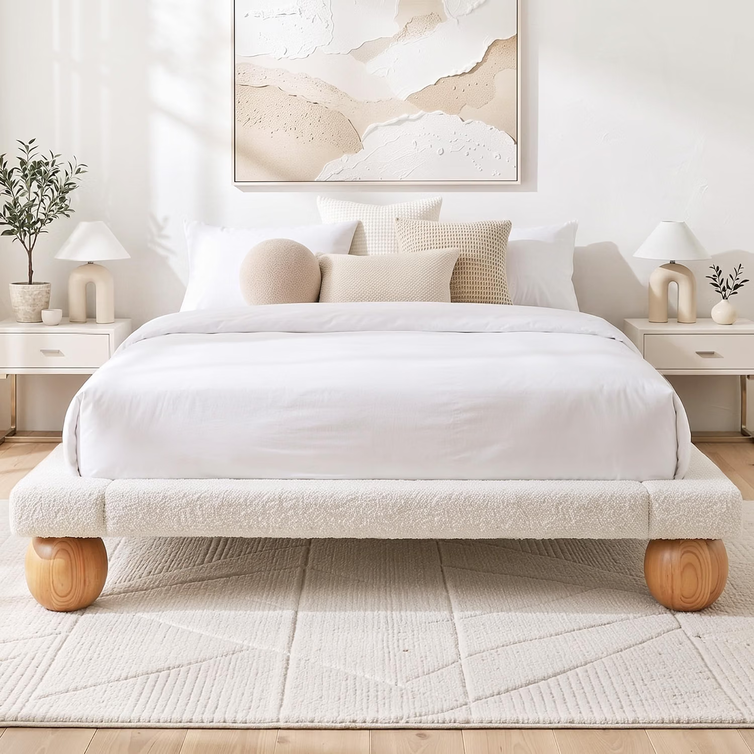 Artiss Boucle Queen Bed Frame and Chest of 6 Drawers Bedroom Set Bedworld