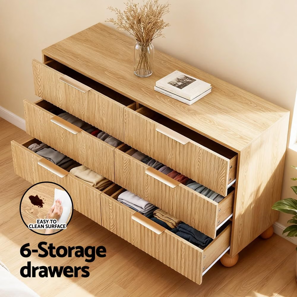 Artiss Boucle Queen Bed Frame and Chest of 6 Drawers Bedroom Set Bedworld