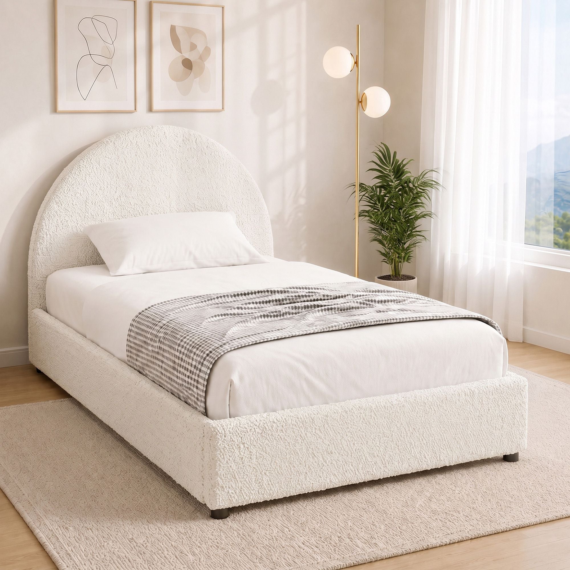 Artiss Bed Frame Gas Lift Strorage Beds Base Platform Boucle Fabric King Single ELLA Bedworld